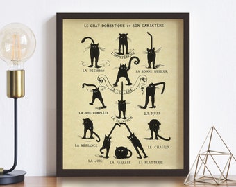 Le Chat Domestique French Cats Print • 3 Sizes! • Vintage Cat Wall Print • Antique Cat Silhouettes Diagram Chart