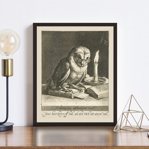 Vintage Wise Owl Print • Candlelight Reading Poster • 4 Sizes! • Gift for Book Lovers • Antique Late Night Reading Wall Art