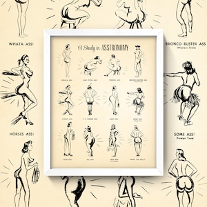A Study in ASS-tronomy Butt Shapes Print Vintage Ass Diagram Fun retro bathroom wall art Booty Bum Buttocks Derriere Fanny Tush image 1