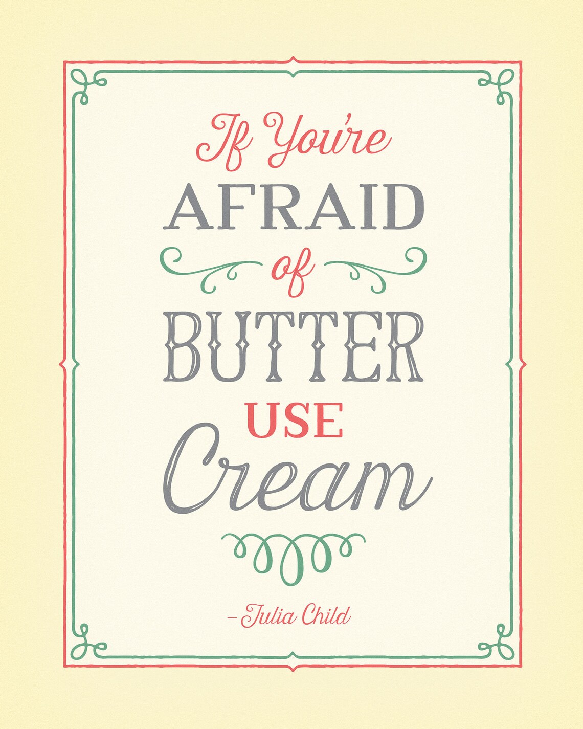 Julia Child butter Quote 8x10 Kitchen Wall Art Print Etsy