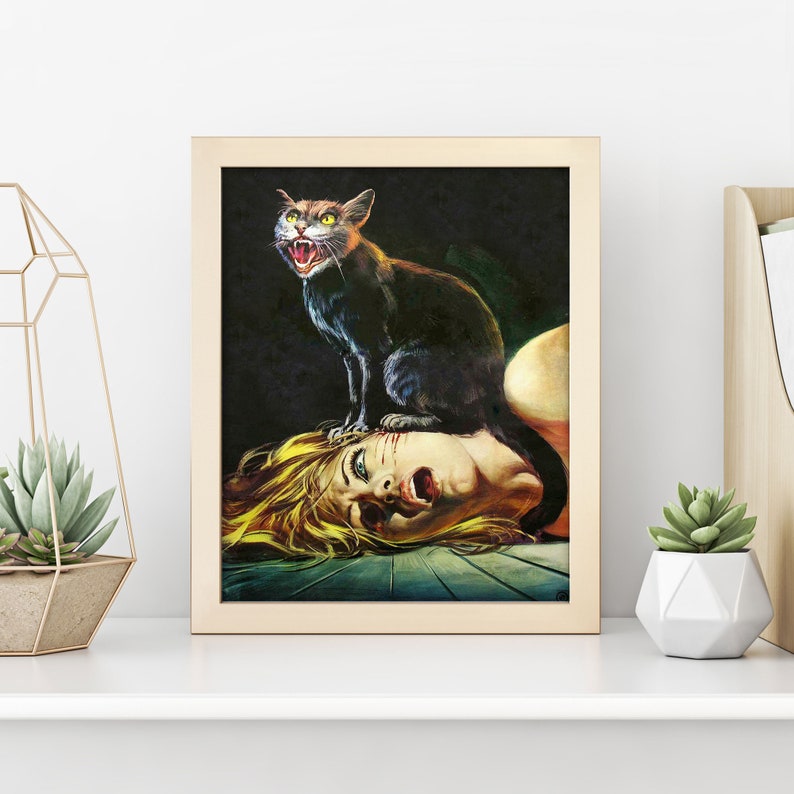 \u2022 Cat Lady \u2022 Vintage Cat Horror Movie Poster \u2022 Goth Dead Macabre Evil Dead Blood \u2022 Black Cat Horror Print \u2022 3 Sizes Cat Scratch Fever