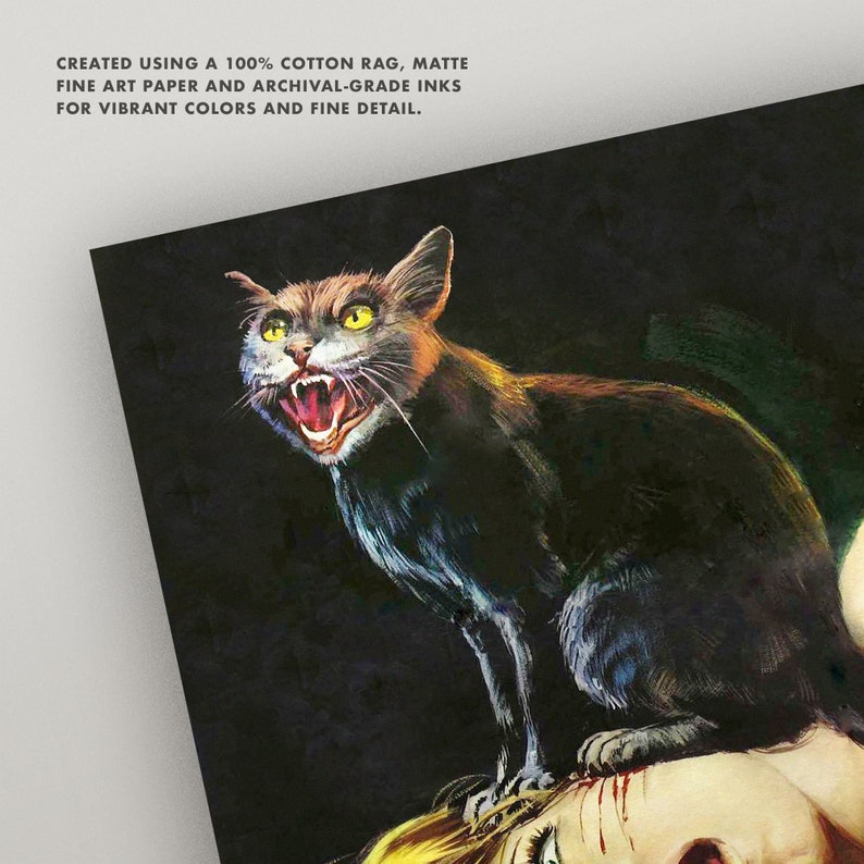 \u2022 Cat Lady \u2022 Vintage Cat Horror Movie Poster \u2022 Goth Dead Macabre Evil Dead Blood \u2022 Black Cat Horror Print \u2022 3 Sizes Cat Scratch Fever