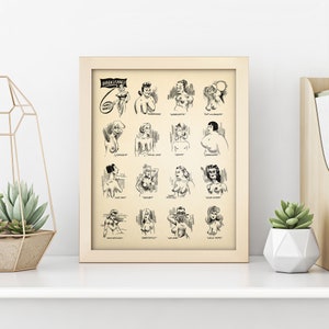 Boobs Breast Types Chart • Fun Vintage Bathroom Print • 4 Sizes