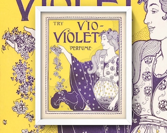 Art Nouveau Bathroom Print • Violet Perfume Print • 4 Sizes! • French Ad Advertisement Purple Lavender Mucha Bathroom Wall Art