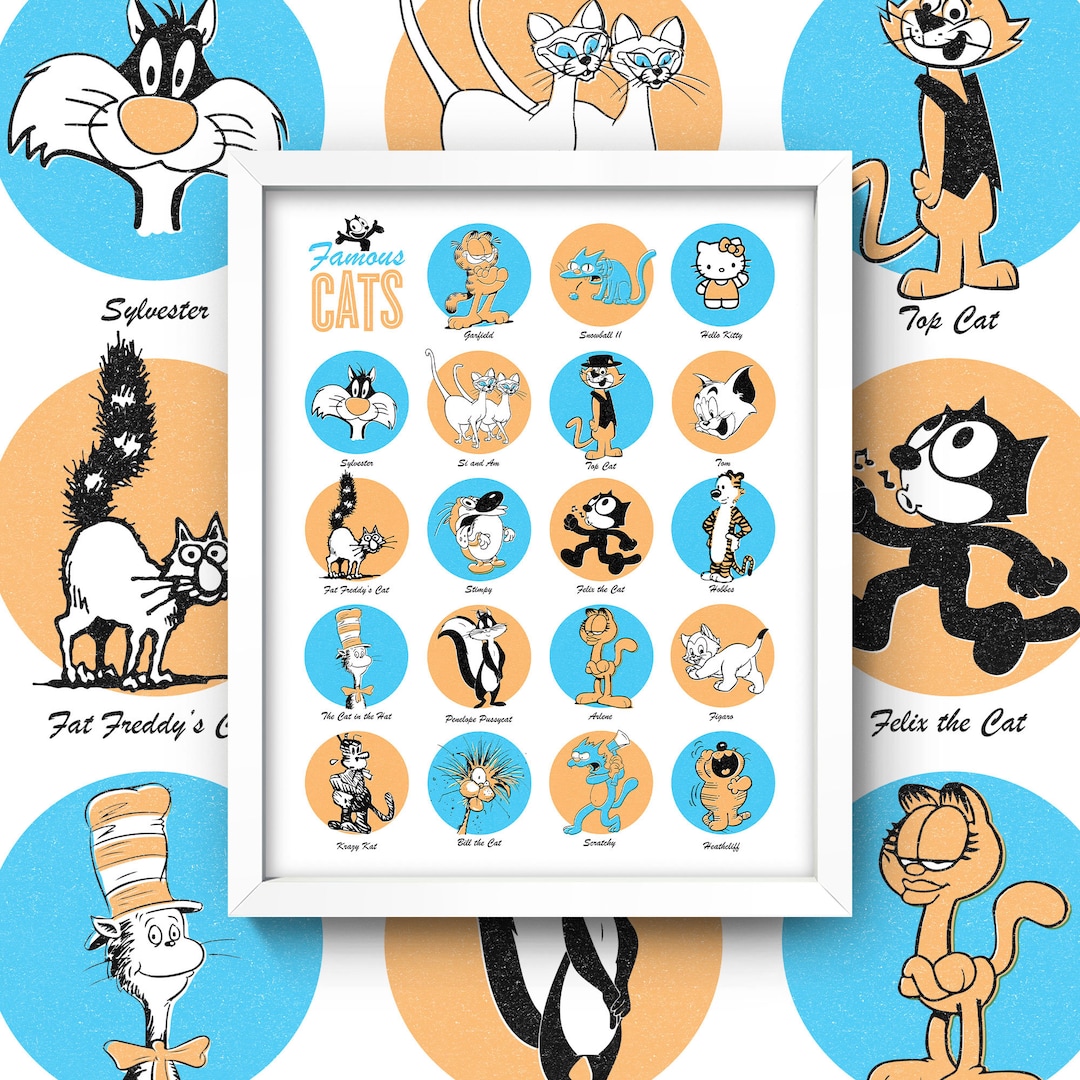 Famous Cats Print • Vintage Cartoon Cats • 3 Sizes! 8X10, 9X12