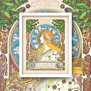 Bathroom Print • Vintage Bath Salts Poster • 5 Sizes! • Antique Alphonse Mucha Poster • Art Nouveau • Astrology • Zodiac