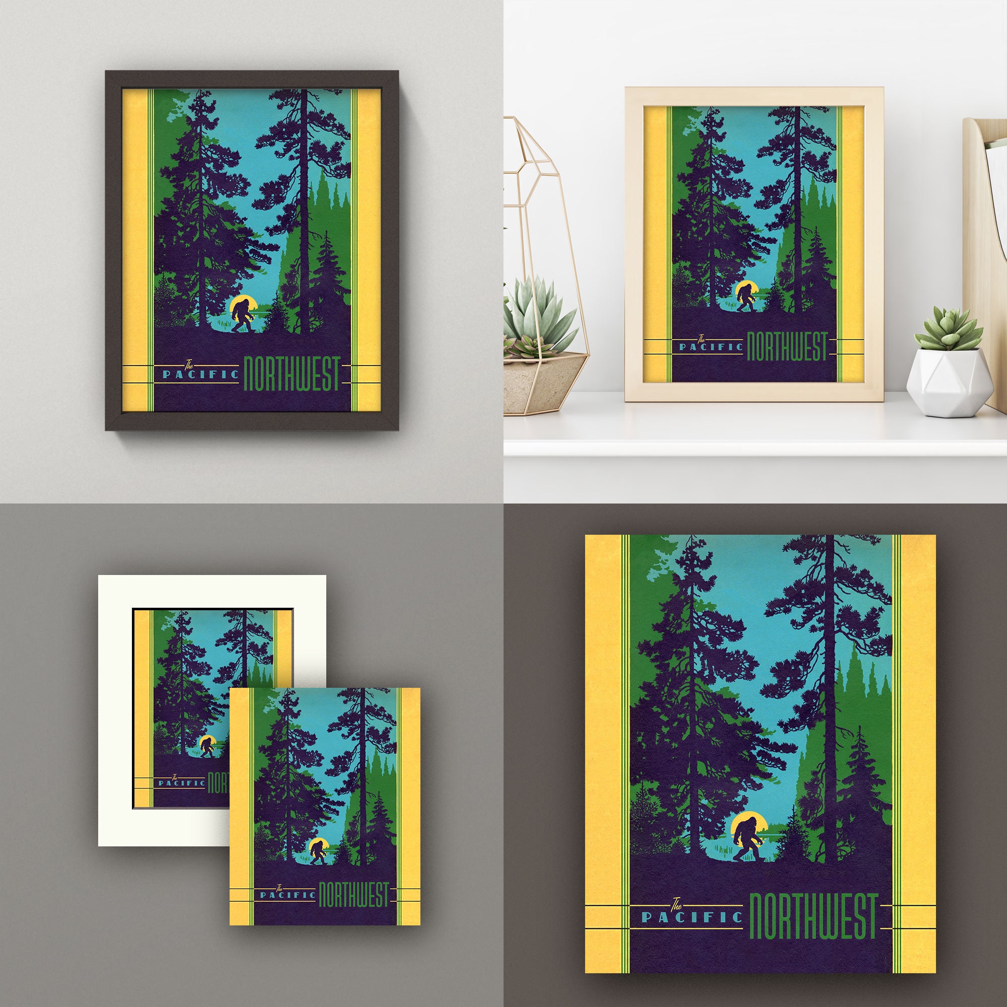 Pacific Northwest Print • Bigfoot Poster • Vintage NW Wall Art