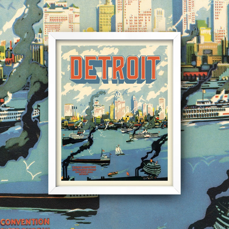 Vintage Detroit Travel Poster Detroit Print 5 Sizes Etsy