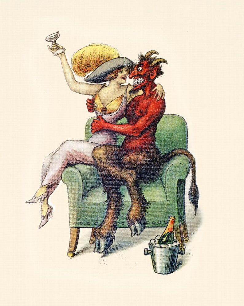 Cocktail Krampus wall Art * 8X10 Print * Vintage Cocktail * Vintage Krampus * Ret...