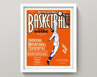 Basketball Poster • Vintage Basketball Print • 3 Sizes! • Spalding Retro Basketball Wall Art NBA Sports