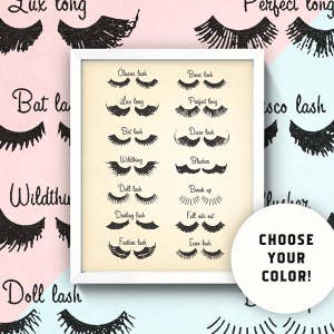 Eyelashes Chart • 8x10 Wall Art • High Quality Giclée Print (Choose Your Color!) • Vintage / Lashes / Mascara