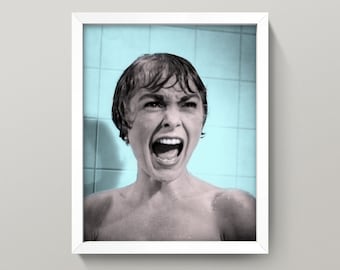 Psycho Scream Poster • Vintage Bathroom Art • 4 Sizes! Bathroom Print • Funny Bathroom Wall Art Pink & Blue Bathroom 1960