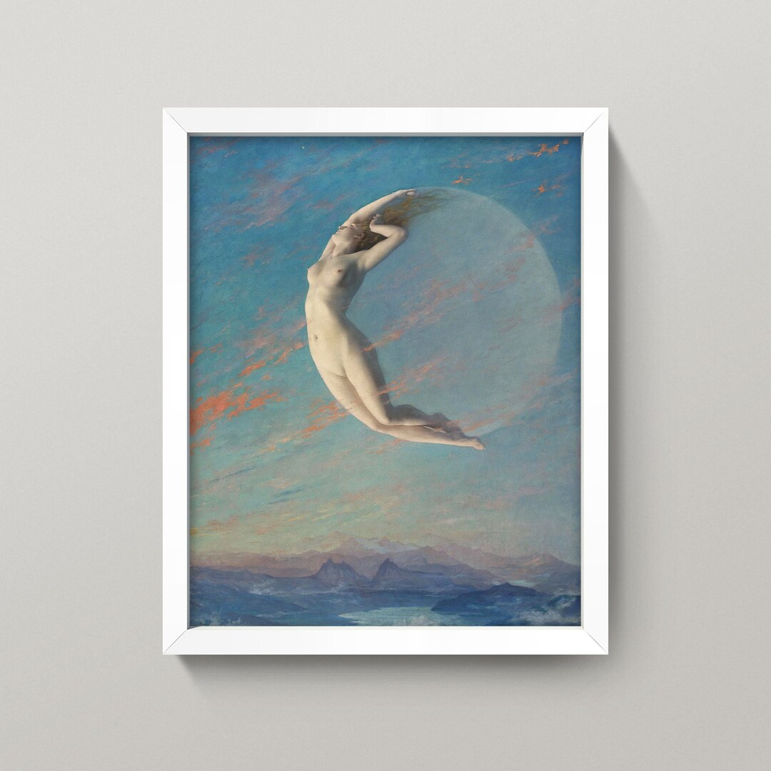 Art Nouveau Nude Moon Painting • 3 Sizes! • Vintage Moon Print • Gorgeous 19th Century Painting
