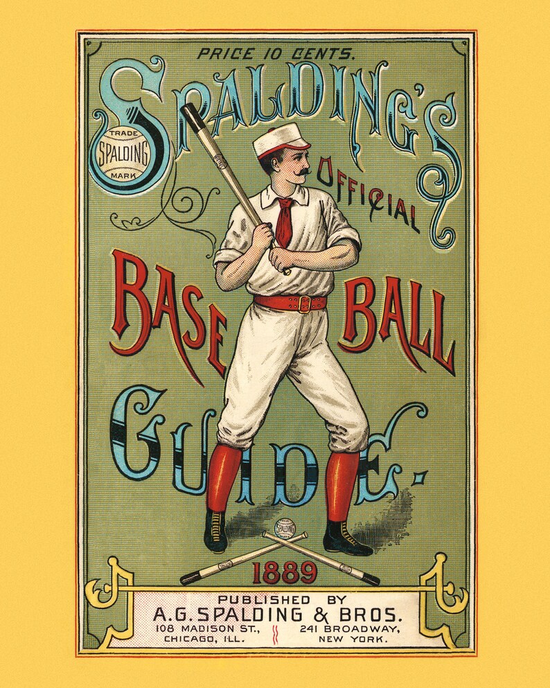 Antique Baseball Poster • Vintage Spalding's Baseball Guide Print • 3 Sizes! 8X10 9X12 & 12X16 • Retro Baseball Wall Art image 2