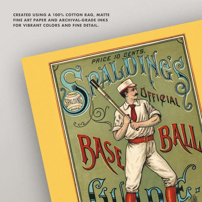 Antique Baseball Poster • Vintage Spalding's Baseball Guide Print • 3 Sizes! 8X10 9X12 & 12X16 • Retro Baseball Wall Art image 4