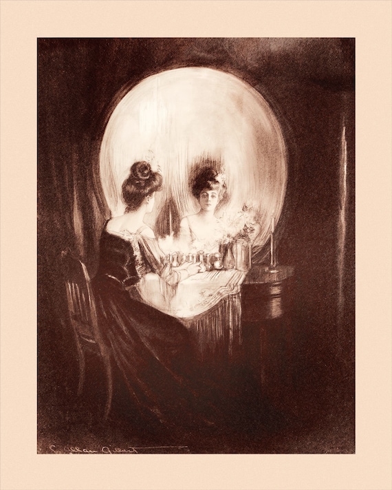 Vintage Vanity Reflection Skull Print • 4 Sizes! • Antique Mirror
