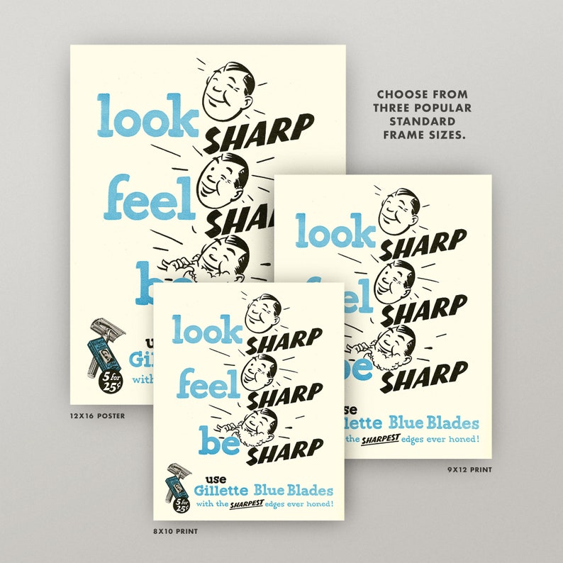Mens Bathroom Print • Retro Men’s Razor Shave Ad Print • 4 Sizes ...
