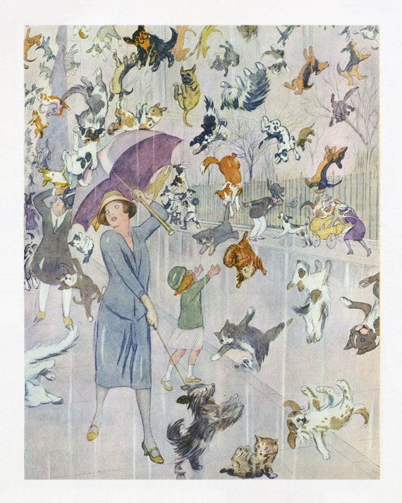 It's Raining Cat and Dogs Print • Vintage Cat & Dog