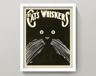 Cat’s Whiskers Print • Vintage Black Cat Wall Art • 3 Sizes! 8X10, 9X12 & 12X16 • Antique Black and White Sheet Music Cover