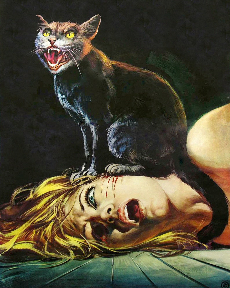 \u2022 Cat Lady \u2022 Vintage Cat Horror Movie Poster \u2022 Goth Dead Macabre Evil Dead Blood \u2022 Black Cat Horror Print \u2022 3 Sizes Cat Scratch Fever