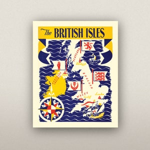 British Isles Print • Vintage Great Britain Art • 4 Sizes! • Vintage Travel Poster British UK Map Old England Ireland Isle of Man Hebrides
