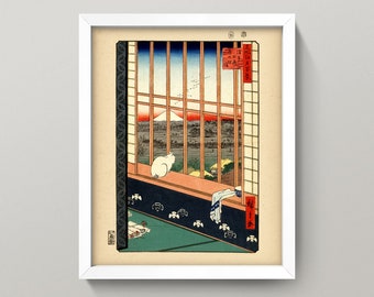 Cat Sitting on a Windowsill • 8x10 Wall Art • High Quality Giclée Print! • Pets / Japan / Traditional