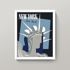 Vintage New York Poster • 4 Sizes! 8X10 9X12 12X16 • Vintage Magazine Cover featuring a mid-century modern, stylized Statue of Liberty
