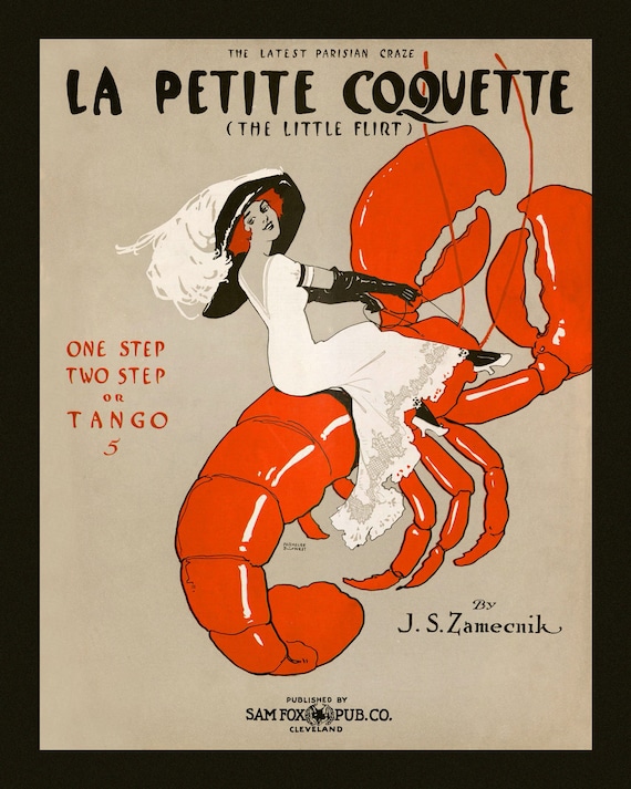 Woman Riding Lobster Print 8x10 Print Antique La Petite Coquette