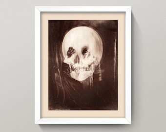 Vintage Vanity Reflection Skull Print  • 4 Sizes! • Antique Mirror Wall Art • Victorian Gothic Beauty Bathroom Art