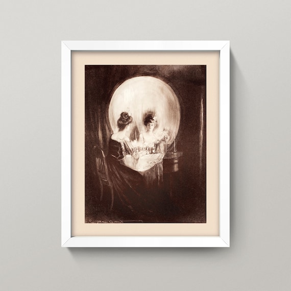 Vintage Vanity Reflection Skull Print • 4 Sizes! • Antique Mirror