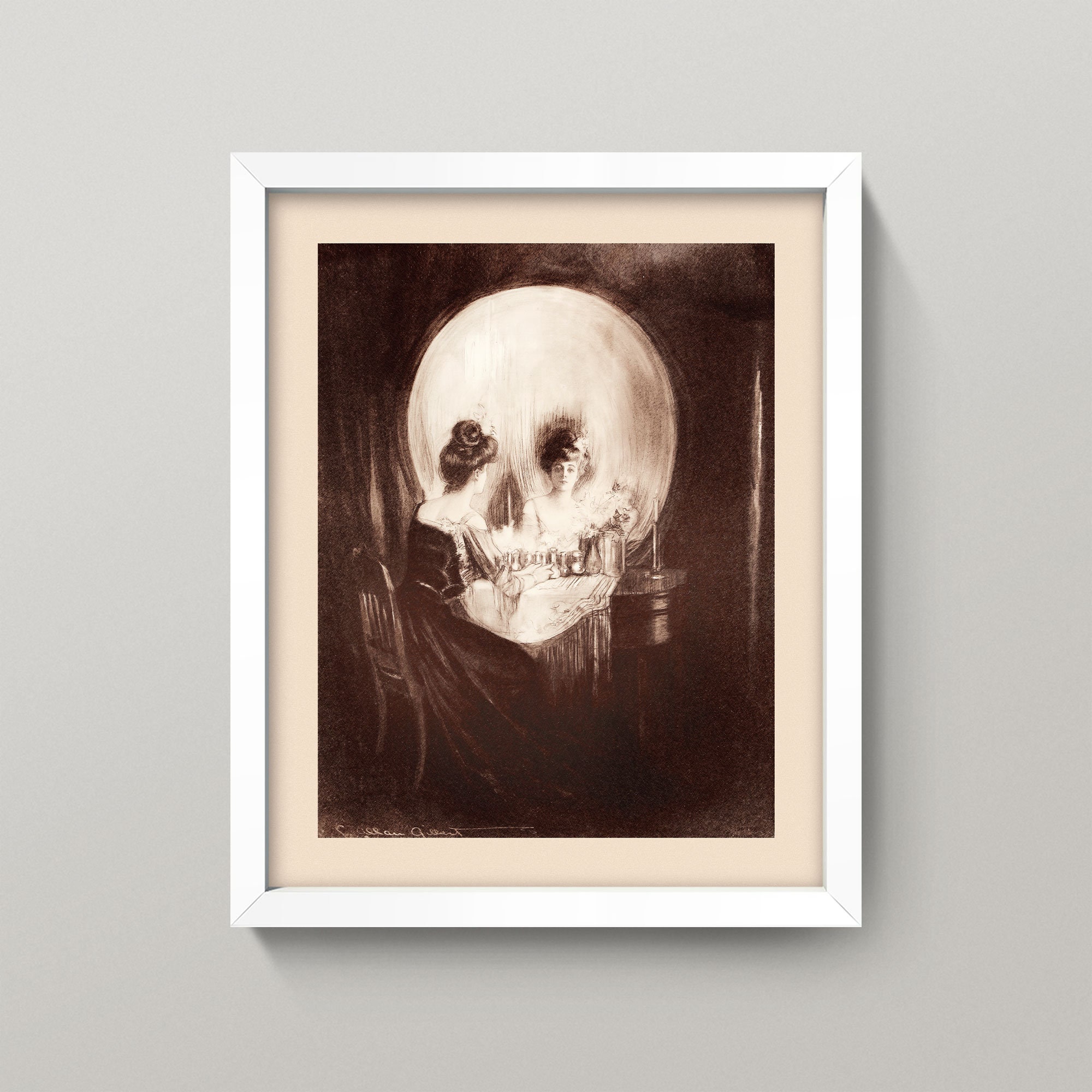Vintage Vanity Reflection Skull Print • 4 Sizes! • Antique Mirror