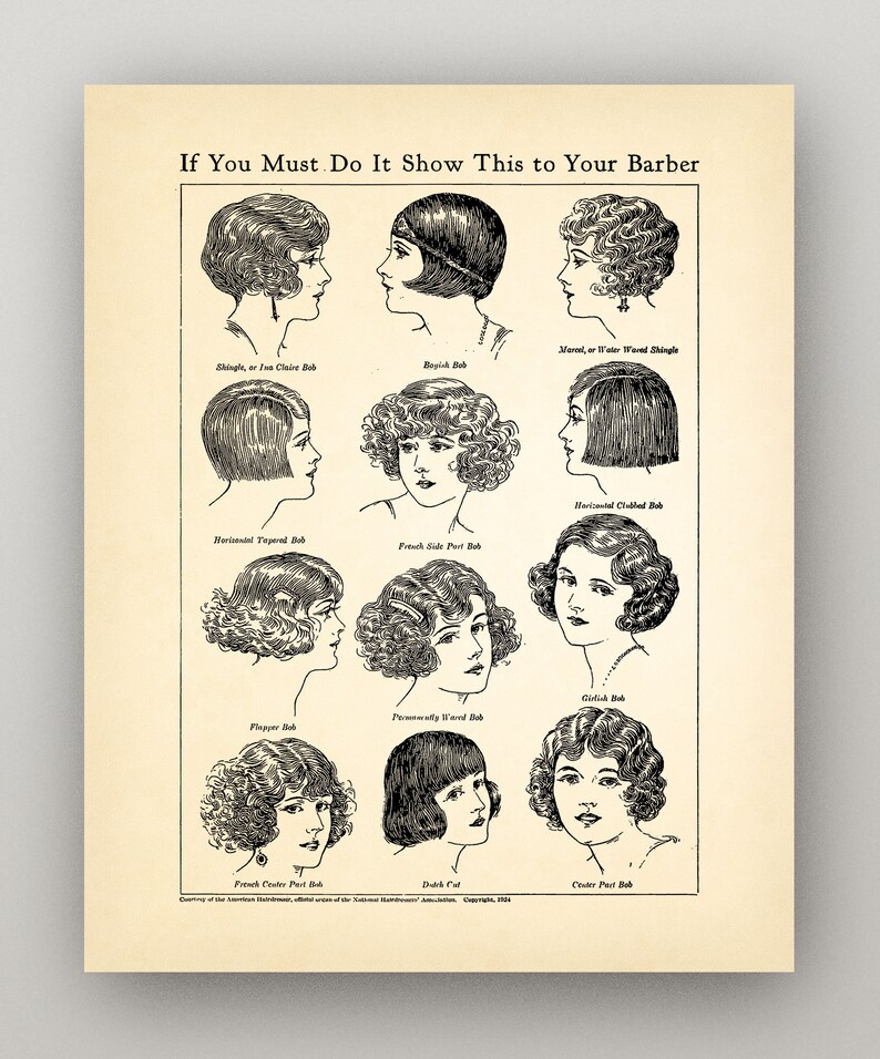 \u2022 Choose Your Color \u2022 Vanity Beauty Retro Fashion Short Hair Bob Humorous Funny Flapper Hairstyle Chart \u2022 Vintage Bathroom Art \u2022 3 Sizes