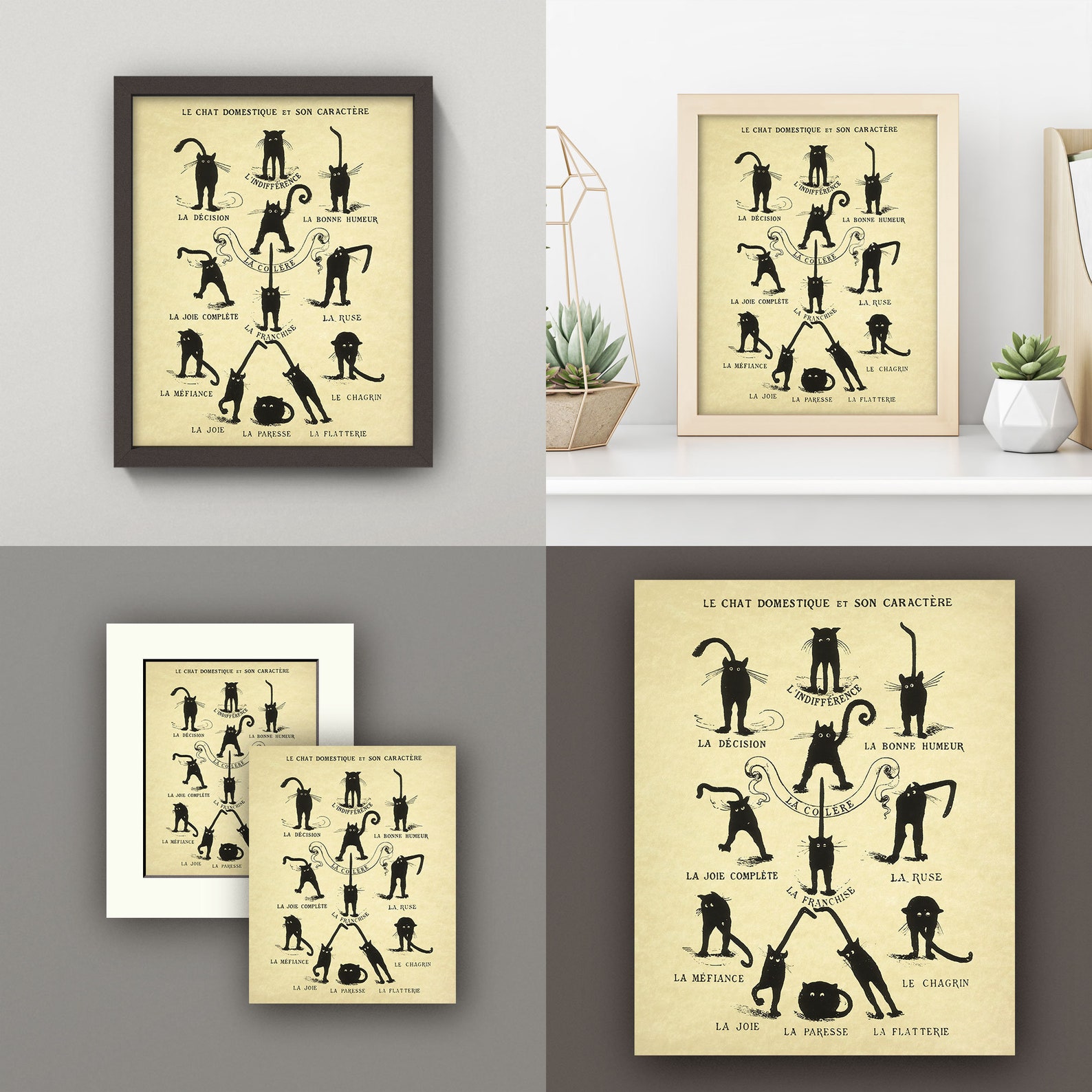 Le Chat Domestique French Cats Print 3 Sizes Vintage Cat | Etsy