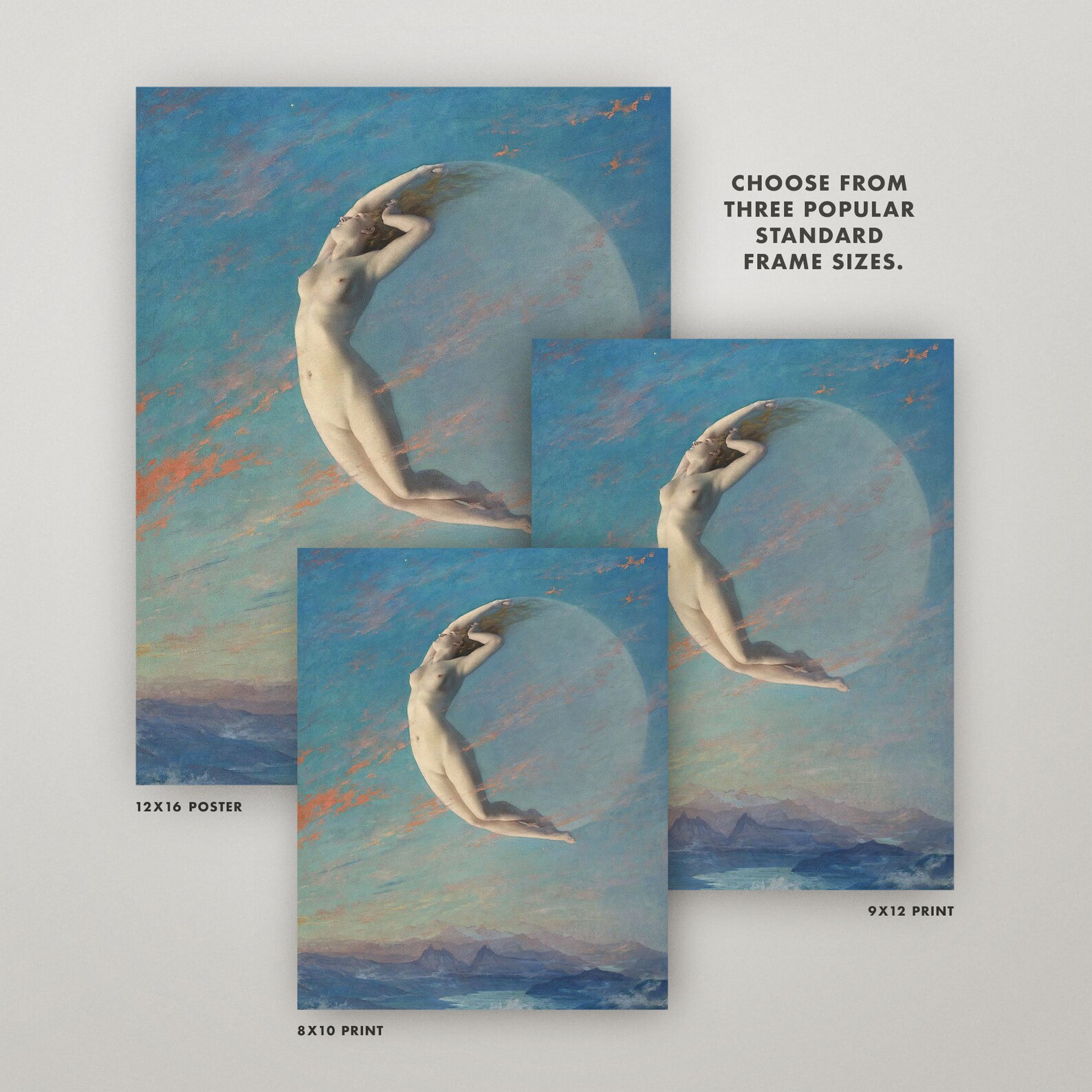Art Nouveau Nude Moon Painting 3 Sizes Vintage Moon Print | Etsy