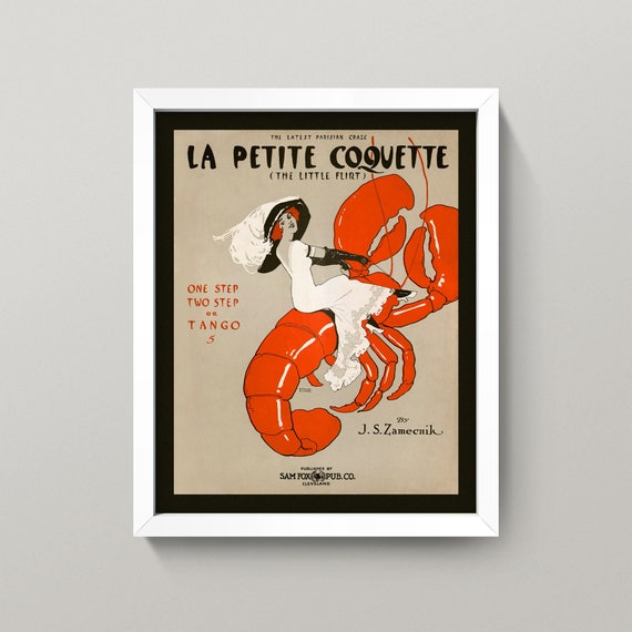 Woman Riding Lobster Print 8x10 Print Antique La Petite Coquette