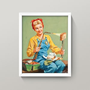 Retro Kitchen Art • Pin-Up Art • Vintage Kitchen Pin-Up Print • Choose from 4 sizes! • Grilled Cheese Sandwich • Toast • Rosie the Riveter