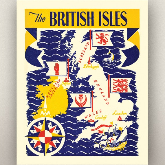 British Isles Print • Vintage Great Britain Art • 4 Sizes