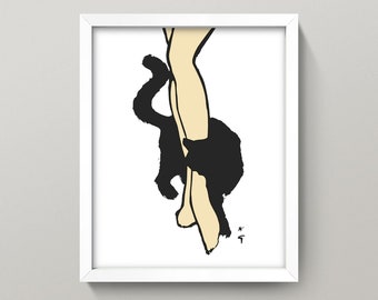 Cat Wrapped Around Legs Print • Vintage Cat Print • 4 Sizes! • Minimalist Cat Wall Art • Gift for Cat Lover