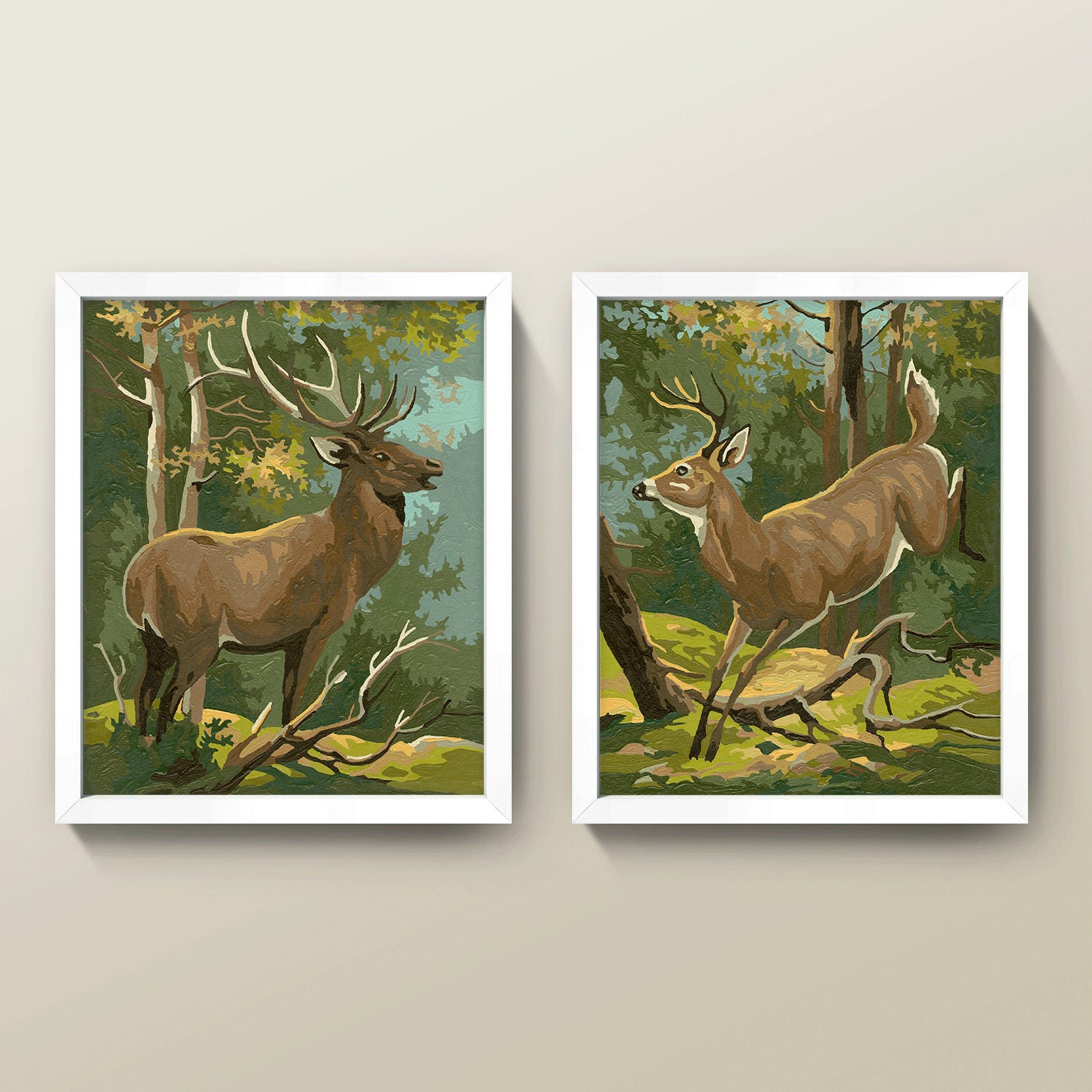 Vintage PaintByNumbers Deer Painting Set 8x10 Prints Etsy