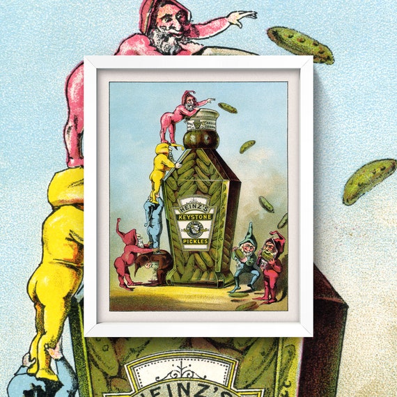 Vintage Heinz Pickle Ad Print • Mischievous Gnome Poster • Fantasy