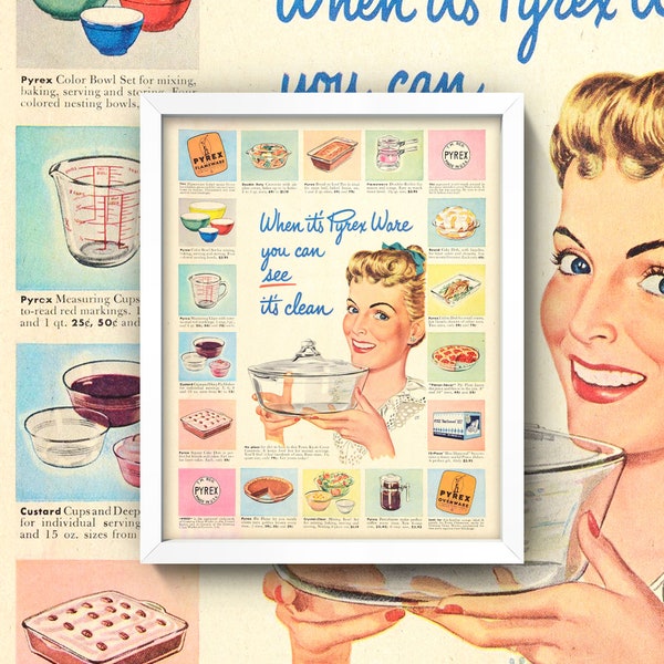 Vintage Cookware Ad • 8x10 Print • 1940s / 1950s Kitchen Wall Art • Kitsch Home Baking Cooking Retro Kitchen Print Pastel