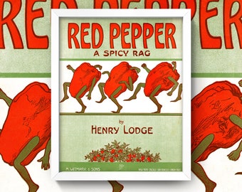 Red Pepper Print • 8x10 Kitchen Wall Art • High Quality Giclée Print • A Spicy Rag / Vintage Sheet Music