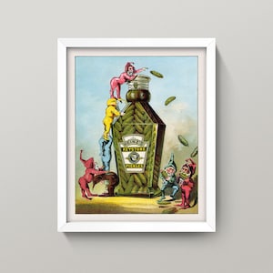 Vintage Heinz Pickle Ad Print • Mischievous Gnome Poster • Fantasy Kitchen Wall Art • 4 Sizes! • Pickle Snack Advertisement Print