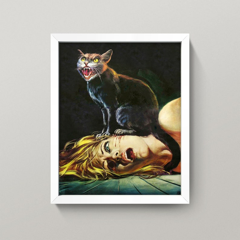 \u2022 Cat Lady \u2022 Vintage Cat Horror Movie Poster \u2022 Goth Dead Macabre Evil Dead Blood \u2022 Black Cat Horror Print \u2022 3 Sizes Cat Scratch Fever