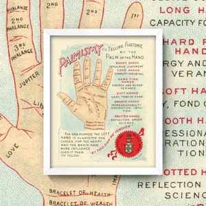 Palmistry Print • Vintage Palmistry Fortune Telling Wall Art • 4 Sizes! •  Antique Victorian Palm Reading Chart Diagram Occult Chirology