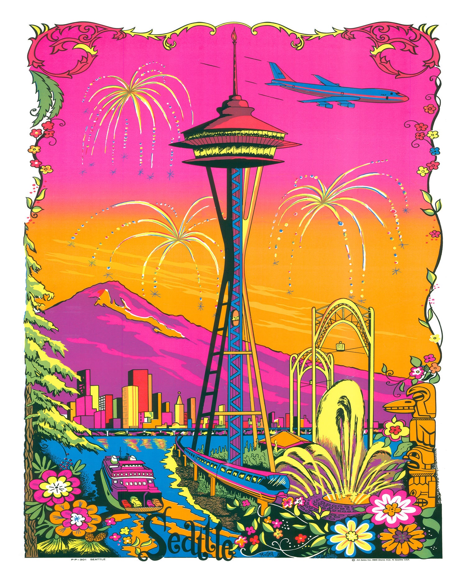 Seattle Seattle 5 Vintage Etsy Retro Psychedelic Print Space Wall Mod Art 1960s Seattle - Poster Sizes Needle Space Needle Groovy 1970s