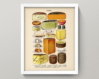 Cheese Print • Vintage Kitchen Wall Art • Kitchen Poster • Kitchen Print • Choose from 4 Sizes! • Antique Cheese Chart Wall Art