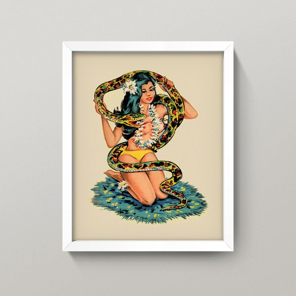 Pin-Up with Snake Print • 8x10 Wall Art • High Quality Giclée Print • Boa / Python / Tattoo