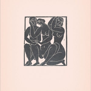 Nude Women Woodcut Print • Antique Nude Pose Art • 4 Sizes! • Vintage