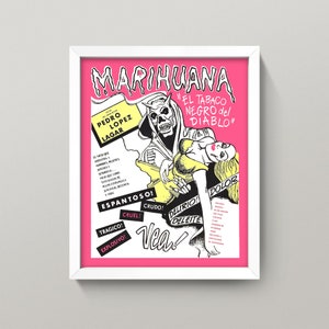 Spanish Marijuana Movie Poster • Reefer Madness • Pink Art • Grim Reaper Death Devil Pulp Sleaze Exploitation Mary Jane
